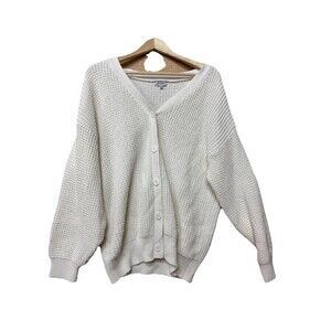 Qualfort White Chunky Knit Cardigan Size 3XL V-Neck Button Front Waffle BIN2